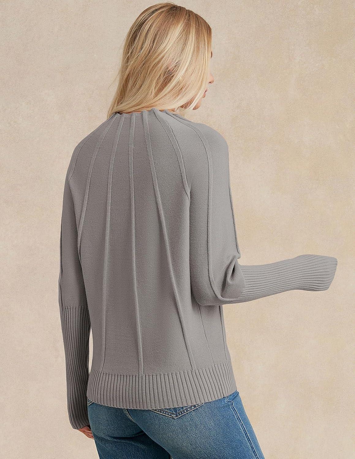 imageGRACE KARIN Womens Mock Neck Batwing Sleeve Sweater Loose Knitted Pullover Sweaters Ribbed Sweater TopsKhaki