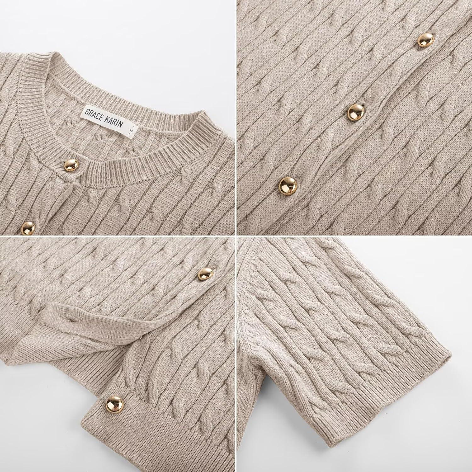imageGRACE KARIN Womens Short Sleeve Button Up Summer Cardigan Sweater Y2K Cardigan Jacket Runs Big Suggest Size DownApricot