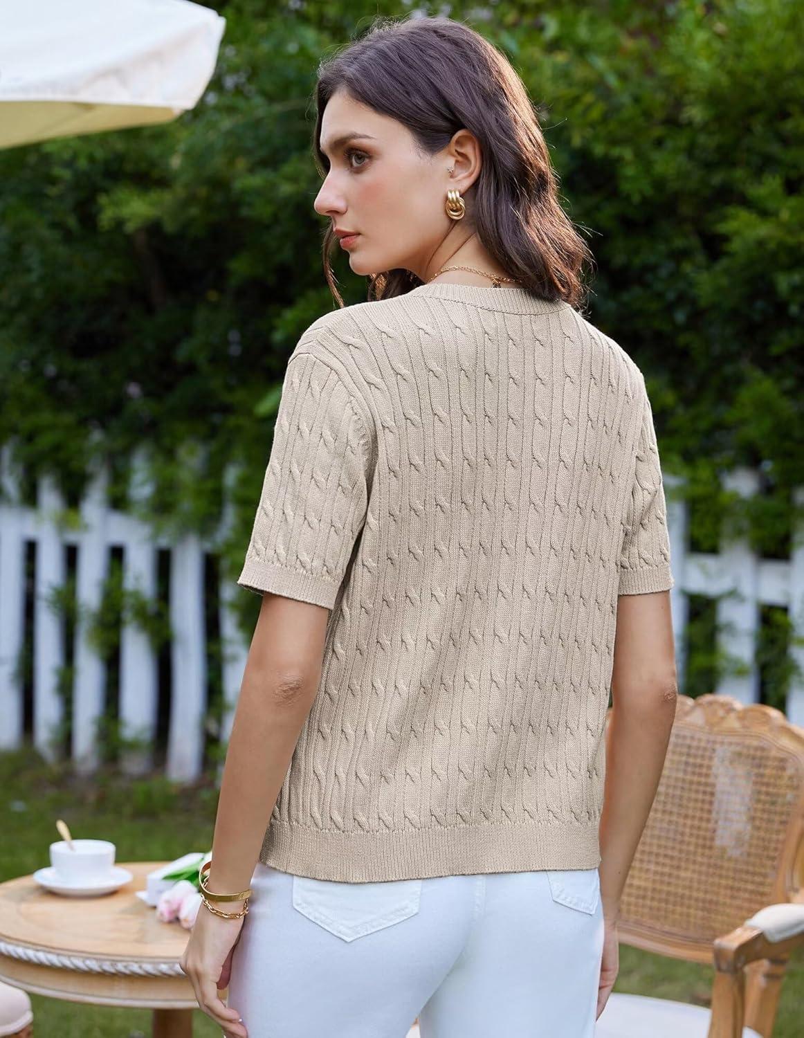 imageGRACE KARIN Womens Short Sleeve Button Up Summer Cardigan Sweater Y2K Cardigan Jacket Runs Big Suggest Size DownApricot