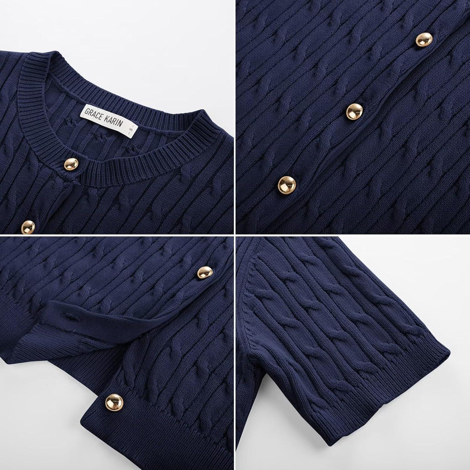 imageGRACE KARIN Womens Short Sleeve Button Up Summer Cardigan Sweater Y2K Cardigan Jacket Runs Big Suggest Size DownNavy Blue