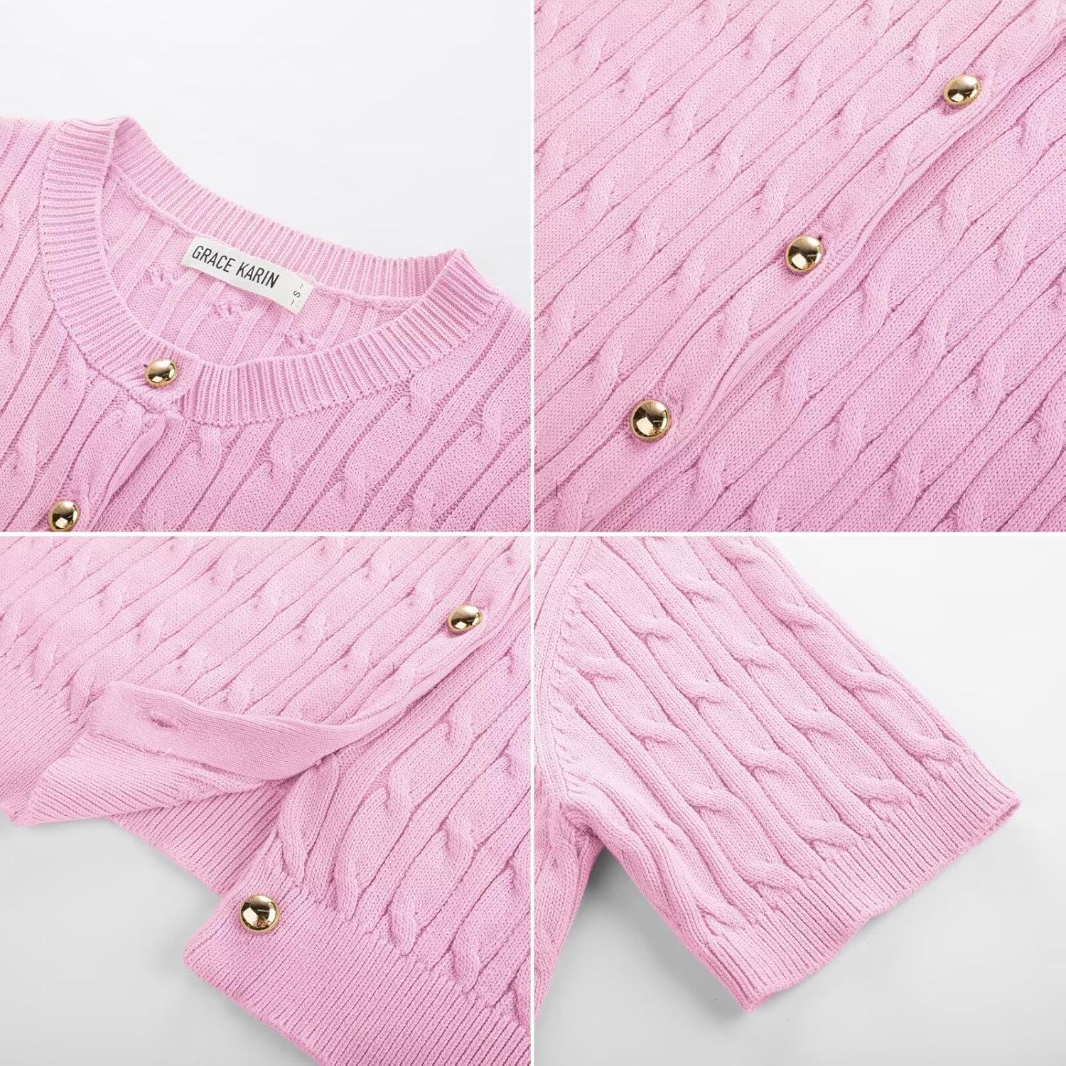 imageGRACE KARIN Womens Short Sleeve Button Up Summer Cardigan Sweater Y2K Cardigan Jacket Runs Big Suggest Size DownPink