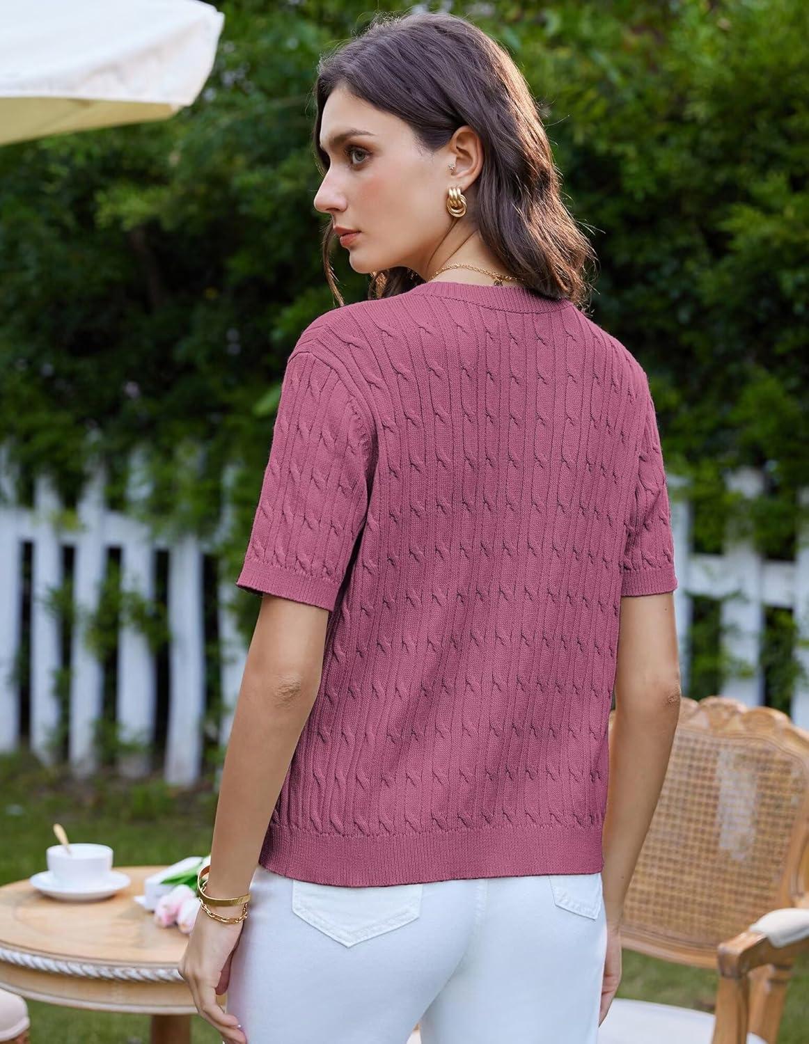 imageGRACE KARIN Womens Short Sleeve Button Up Summer Cardigan Sweater Y2K Cardigan Jacket Runs Big Suggest Size DownRose Red