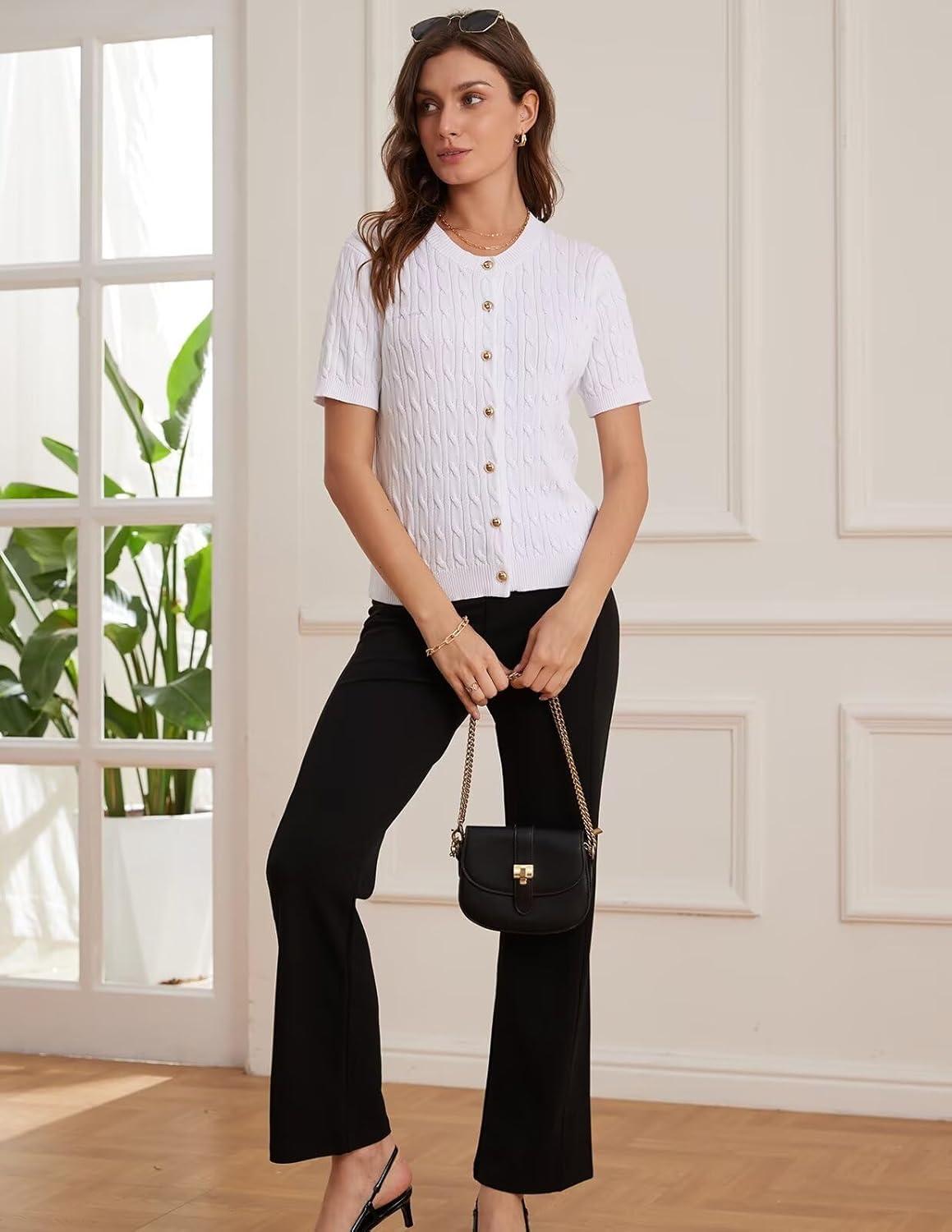 imageGRACE KARIN Womens Short Sleeve Button Up Summer Cardigan Sweater Y2K Cardigan Jacket Runs Big Suggest Size DownWhite