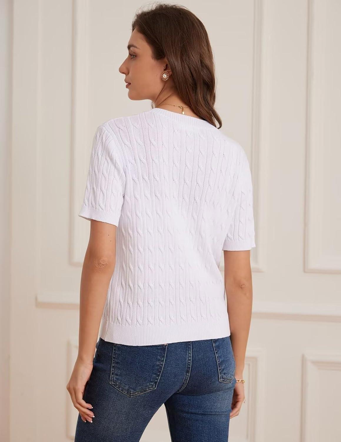 imageGRACE KARIN Womens Short Sleeve Button Up Summer Cardigan Sweater Y2K Cardigan Jacket Runs Big Suggest Size DownWhite