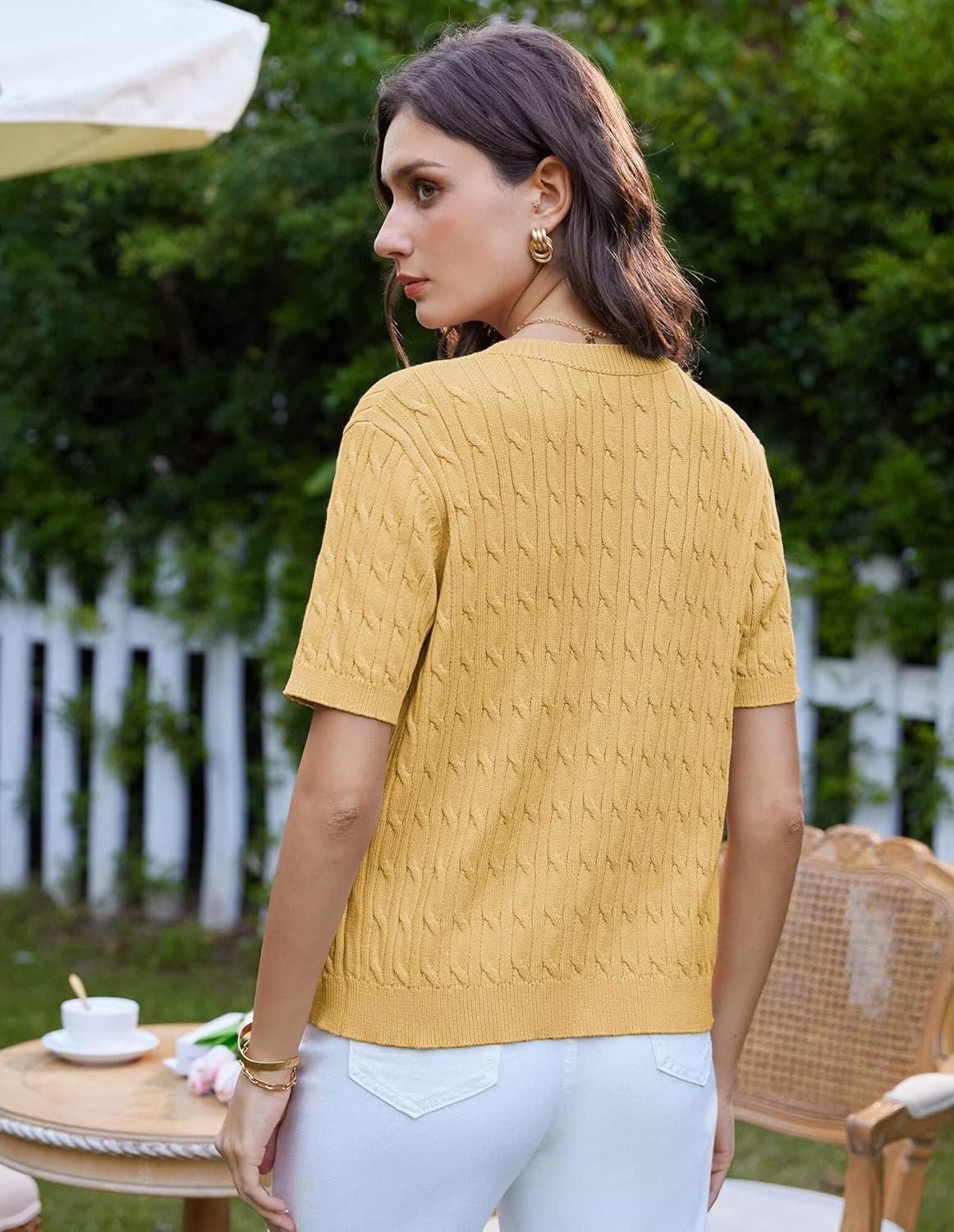 imageGRACE KARIN Womens Short Sleeve Button Up Summer Cardigan Sweater Y2K Cardigan Jacket Runs Big Suggest Size DownYellow