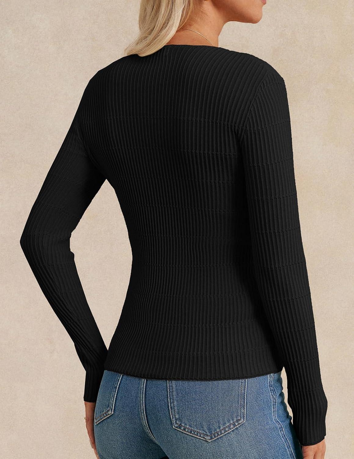 imageGRACE KARIN Womens Spring Wool Blend Sweater Tops Long Sleeve Ribbed Pullover 2026 Knitted Casual BlouseBlack