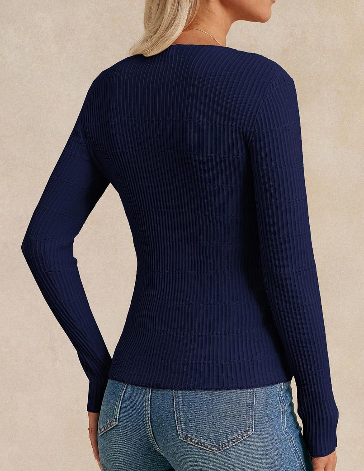 imageGRACE KARIN Womens Spring Wool Blend Sweater Tops Long Sleeve Ribbed Pullover 2026 Knitted Casual BlouseNavy Blue