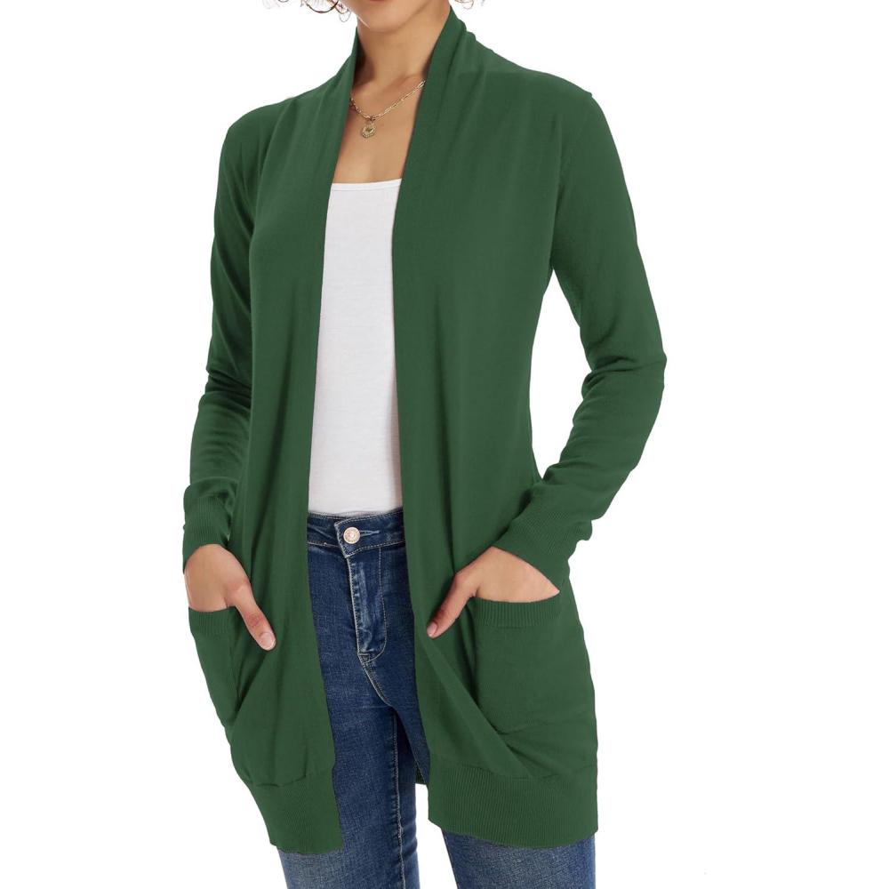 imageGRACE KARIN Women Lightweight Cardigan Sweaters with Pocket Long Sleeve ShrugsElm Green