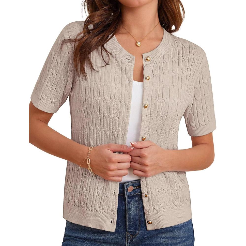 imageGRACE KARIN Womens Short Sleeve Button Up Summer Cardigan Sweater Y2K Cardigan Jacket Runs Big Suggest Size DownApricot