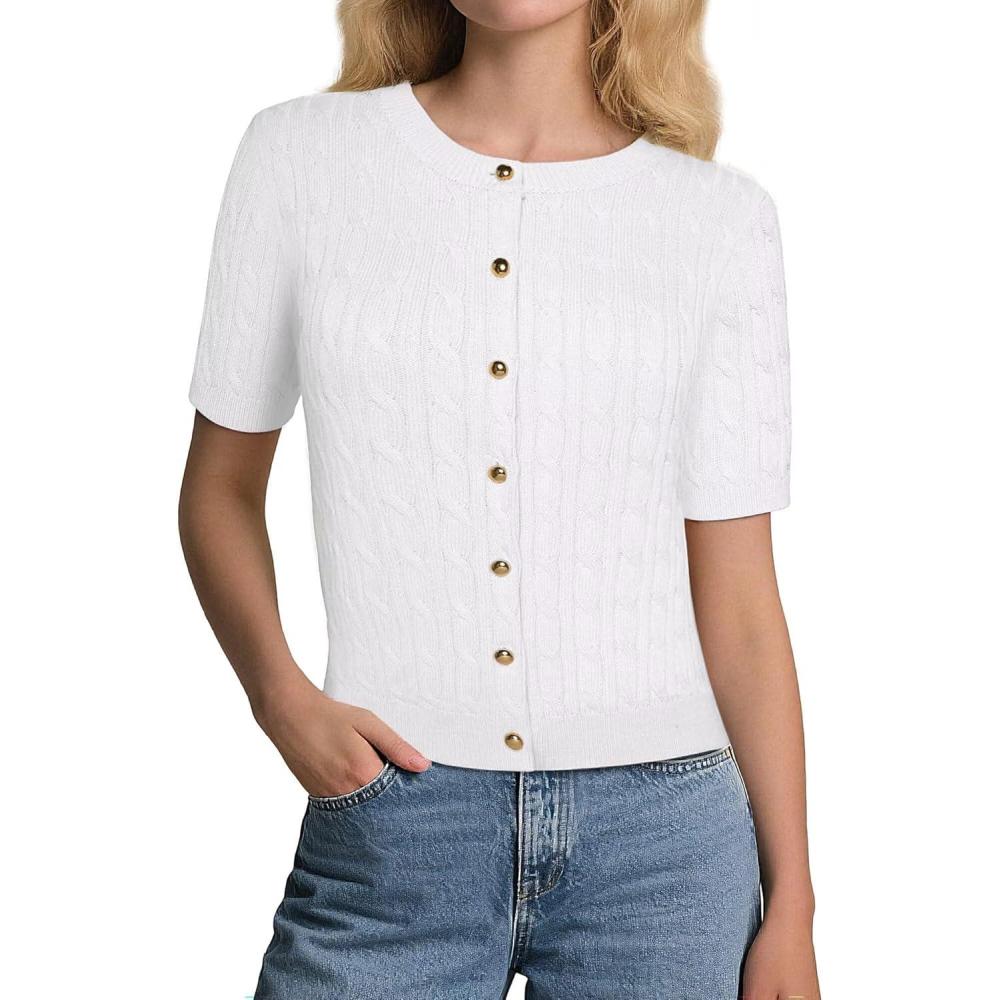 imageGRACE KARIN Womens Short Sleeve Button Up Summer Cardigan Sweater Y2K Cardigan Jacket Runs Big Suggest Size DownWhite
