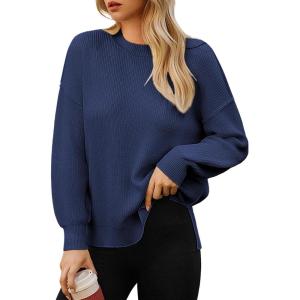 GRACE KARIN Fall Oversized Sweaters for Women, Crewneck Knit Pullover, 2025 Fashion Outfits Trendy(Blue)