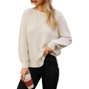GRACE KARIN Fall Oversized Sweaters for Women, Crewneck Knit Pullover, 2025 Fashion Outfits Trendy(White)