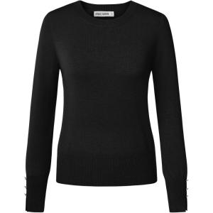 GRACE KARIN Long Sleeve Sweaters Merino Wool Blend, Lightweight Crewneck Sweater 2025 Fall, Fashion Pullover Knit Tops(Black)