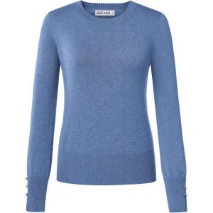 GRACE KARIN Long Sleeve Sweaters Merino Wool Blend, Lightweight Crewneck Sweater 2025 Fall, Fashion Pullover Knit Tops(Blue Green)