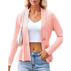 GRACE KARIN Women Cardigan Sweaters 2025 Fall,Long Sleeve Cropped Sweater Coat Trendy,Button Front Peplum Tops Lightweight(Gray Pink)