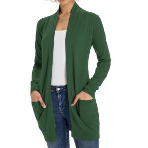 GRACE KARIN Women Lightweight Cardigan Sweaters with Pocket Long Sleeve Shrugs(Elm Green)