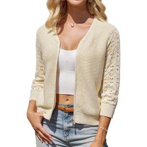 GRACE KARIN Womens Lightweight Summer Cardigan 3/4 Sleeve Cropped Cardigan Dressy Zip Up Sweaters Jacket Clothes(Beige)