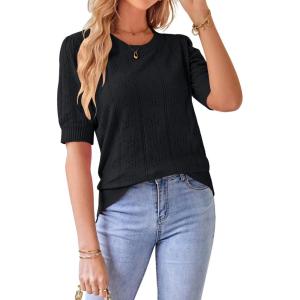 GRACE KARIN Womens Lightweight Thin Summer Pullover Sweater Cute Puff Short Sleeve Tops Pullover Shirt Knit Blouse(Dark Black)