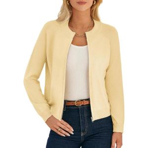 GRACE KARIN Womens Long Sleeve Zip Up Cardigan Sweaters Lightweight Fashion Sweater Jacket Knitted Spring Clothes(Butter Yellow)