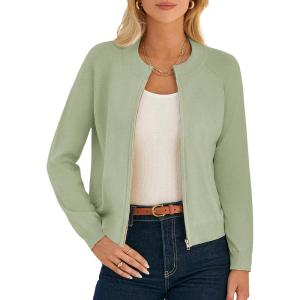 GRACE KARIN Womens Long Sleeve Zip Up Cardigan Sweaters Lightweight Fashion Sweater Jacket Knitted Spring Clothes(Light Sage Green)