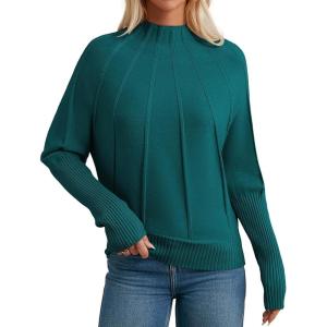 GRACE KARIN Women’s Mock Neck Batwing Sleeve Sweater Loose Knitted Pullover Sweaters Ribbed Sweater Tops(Green)