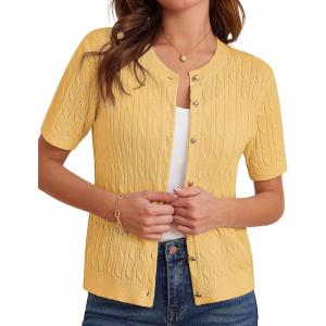 GRACE KARIN Women’s Short Sleeve Button Up Summer Cardigan Sweater Y2K Cardigan Jacket (Runs Big, Suggest Size Down)(Yellow)
