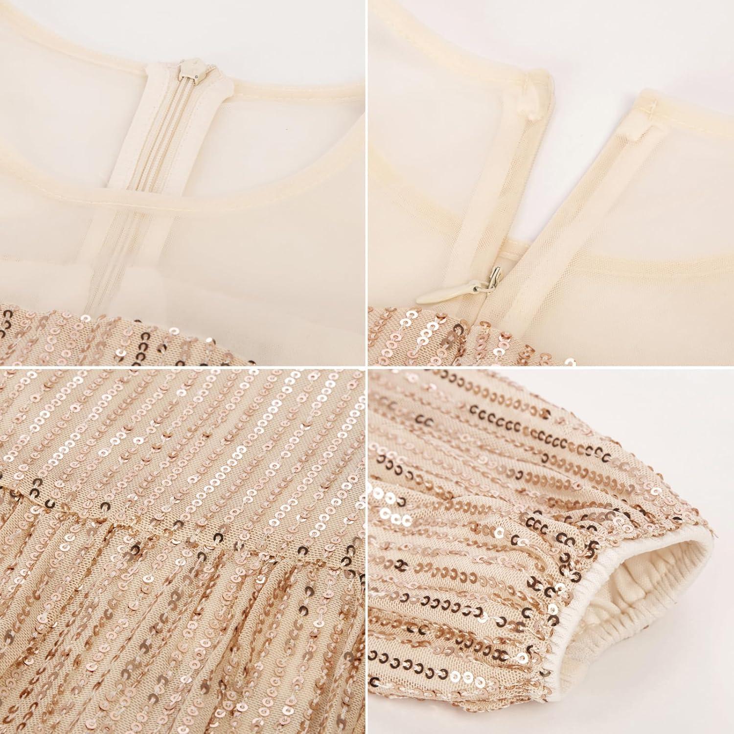 imageGRACE KARIN Girl Sequin Party Dress Formal Birthday Pageant Fancy Prom Mesh Dresses for Teen Girl 614YearsChampagne Gold