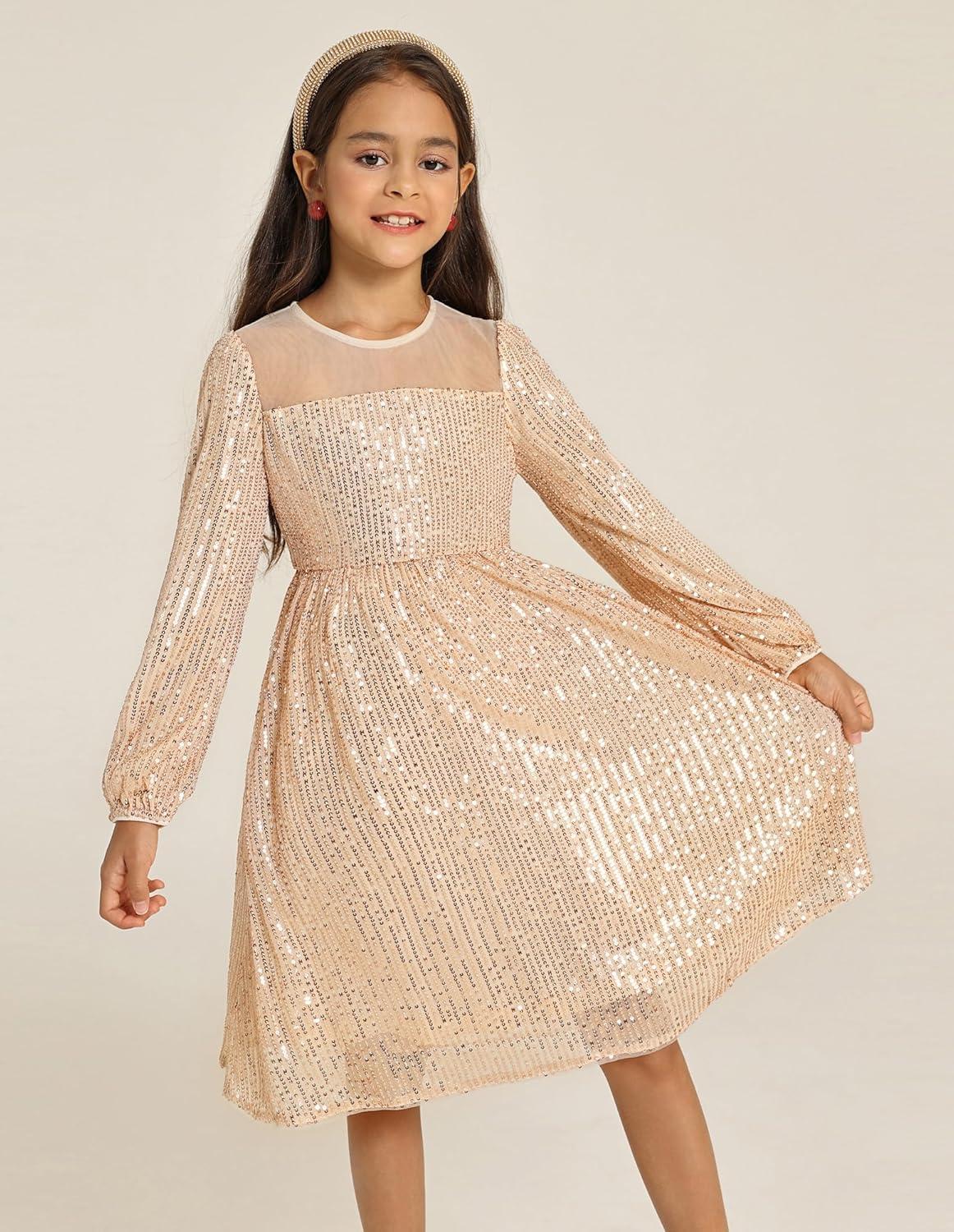 imageGRACE KARIN Girl Sequin Party Dress Formal Birthday Pageant Fancy Prom Mesh Dresses for Teen Girl 614YearsChampagne Gold