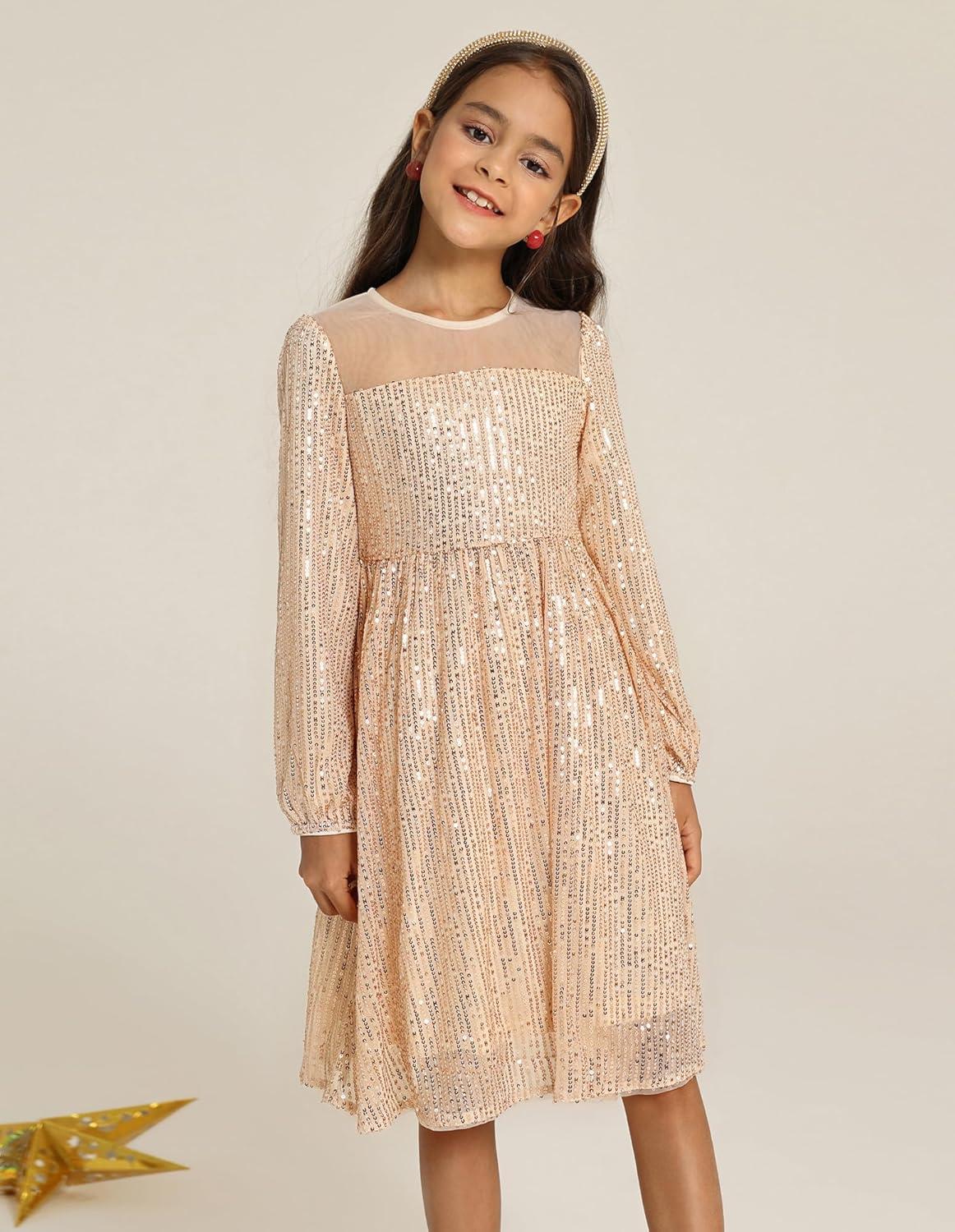 imageGRACE KARIN Girl Sequin Party Dress Formal Birthday Pageant Fancy Prom Mesh Dresses for Teen Girl 614YearsChampagne Gold
