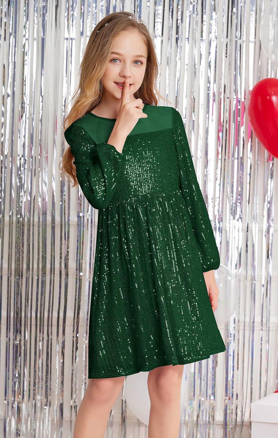 imageGRACE KARIN Girl Sequin Party Dress Formal Birthday Pageant Fancy Prom Mesh Dresses for Teen Girl 614YearsGreen