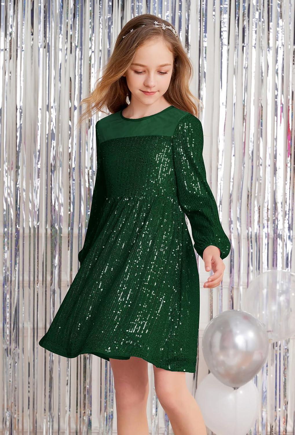 imageGRACE KARIN Girl Sequin Party Dress Formal Birthday Pageant Fancy Prom Mesh Dresses for Teen Girl 614YearsGreen