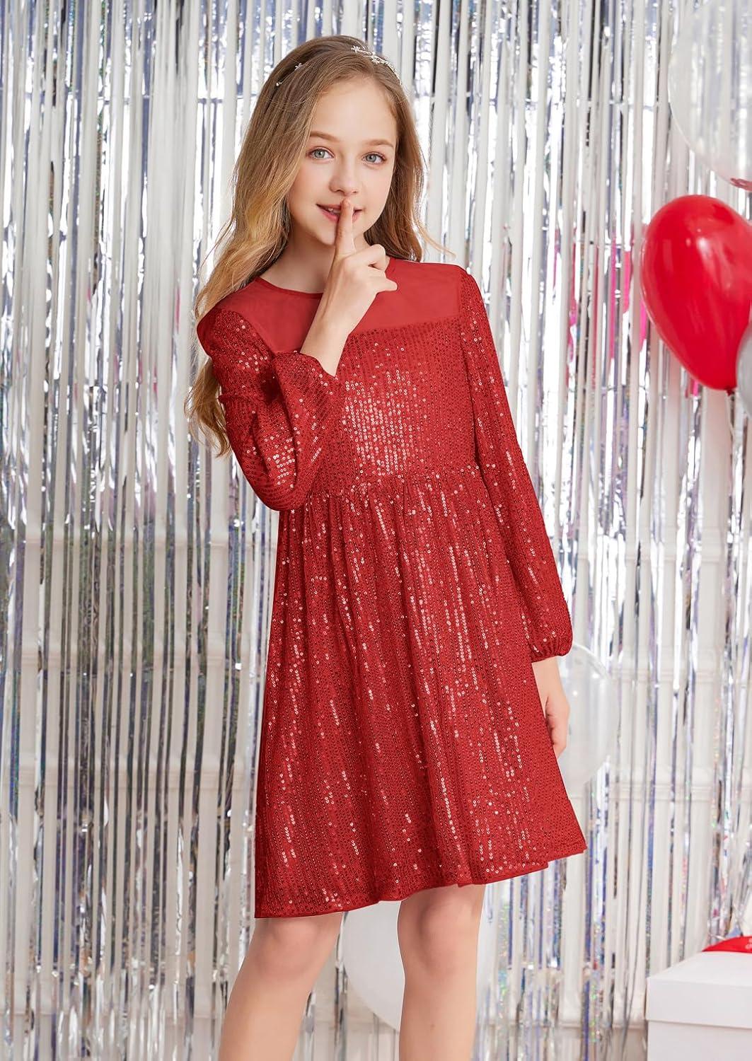 imageGRACE KARIN Girl Sequin Party Dress Formal Birthday Pageant Fancy Prom Mesh Dresses for Teen Girl 614YearsRed