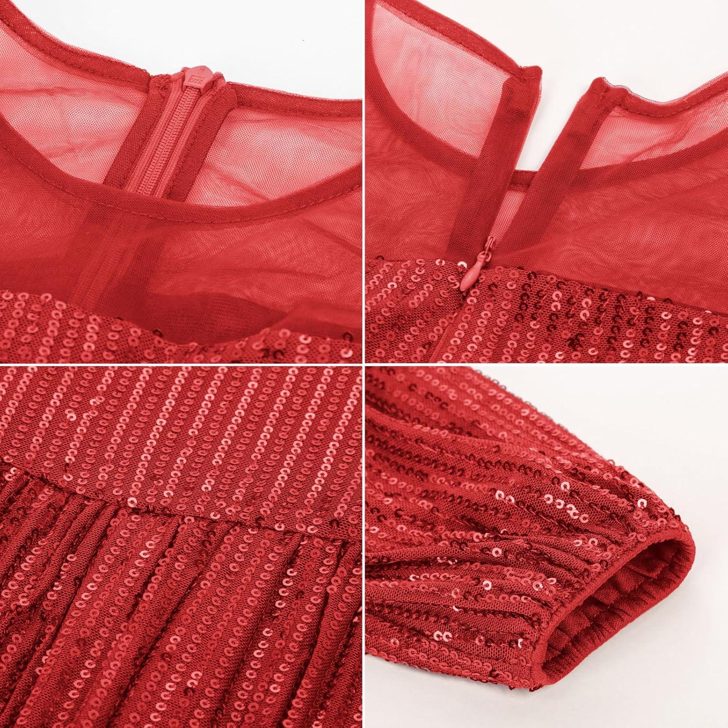 imageGRACE KARIN Girl Sequin Party Dress Formal Birthday Pageant Fancy Prom Mesh Dresses for Teen Girl 614YearsRed