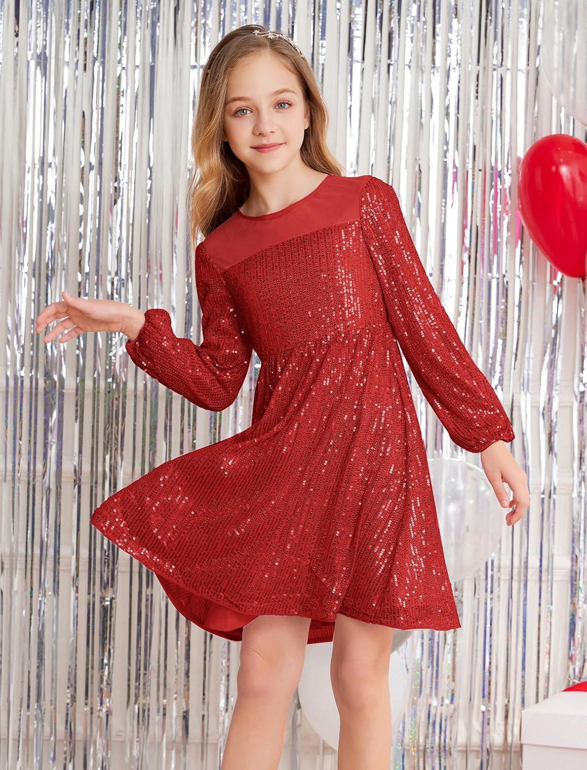 imageGRACE KARIN Girl Sequin Party Dress Formal Birthday Pageant Fancy Prom Mesh Dresses for Teen Girl 614YearsRed
