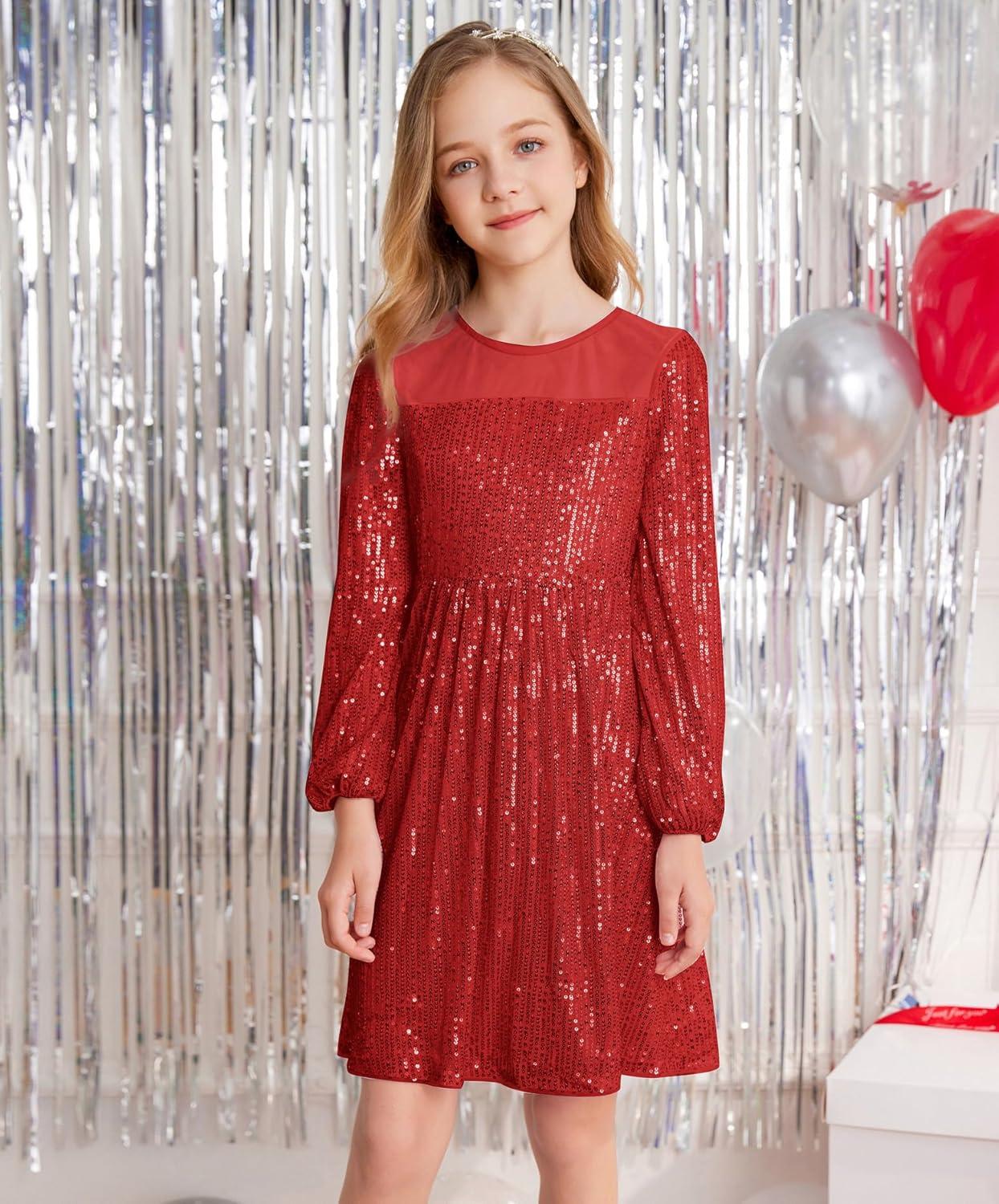 imageGRACE KARIN Girl Sequin Party Dress Formal Birthday Pageant Fancy Prom Mesh Dresses for Teen Girl 614YearsRed