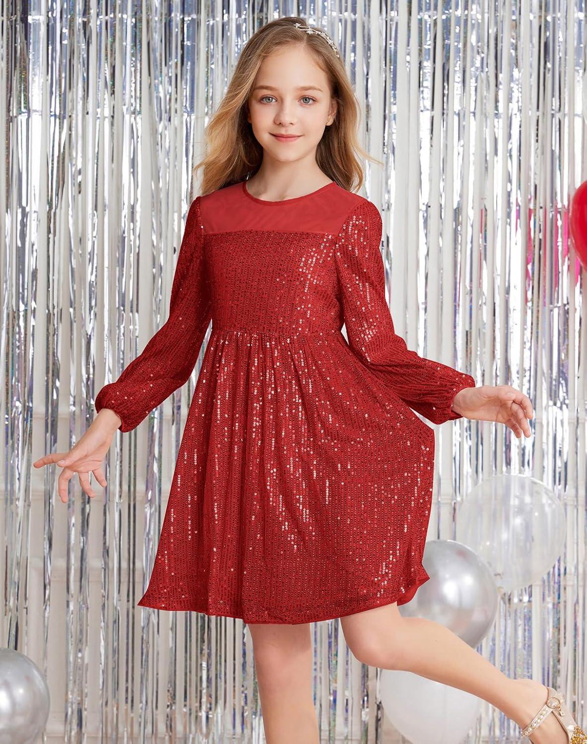 imageGRACE KARIN Girl Sequin Party Dress Formal Birthday Pageant Fancy Prom Mesh Dresses for Teen Girl 614YearsRed