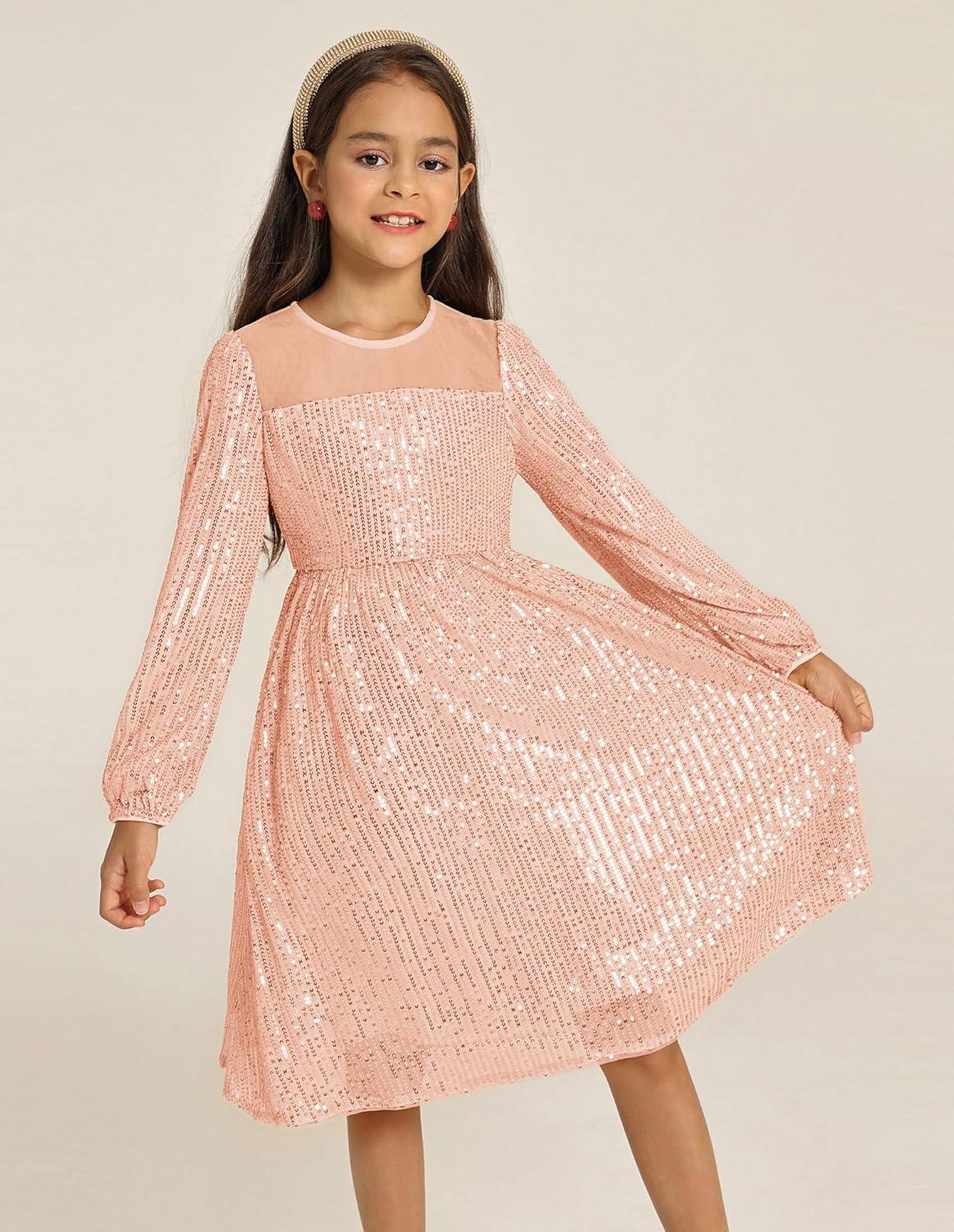 imageGRACE KARIN Girl Sequin Party Dress Formal Birthday Pageant Fancy Prom Mesh Dresses for Teen Girl 614YearsRose Gold
