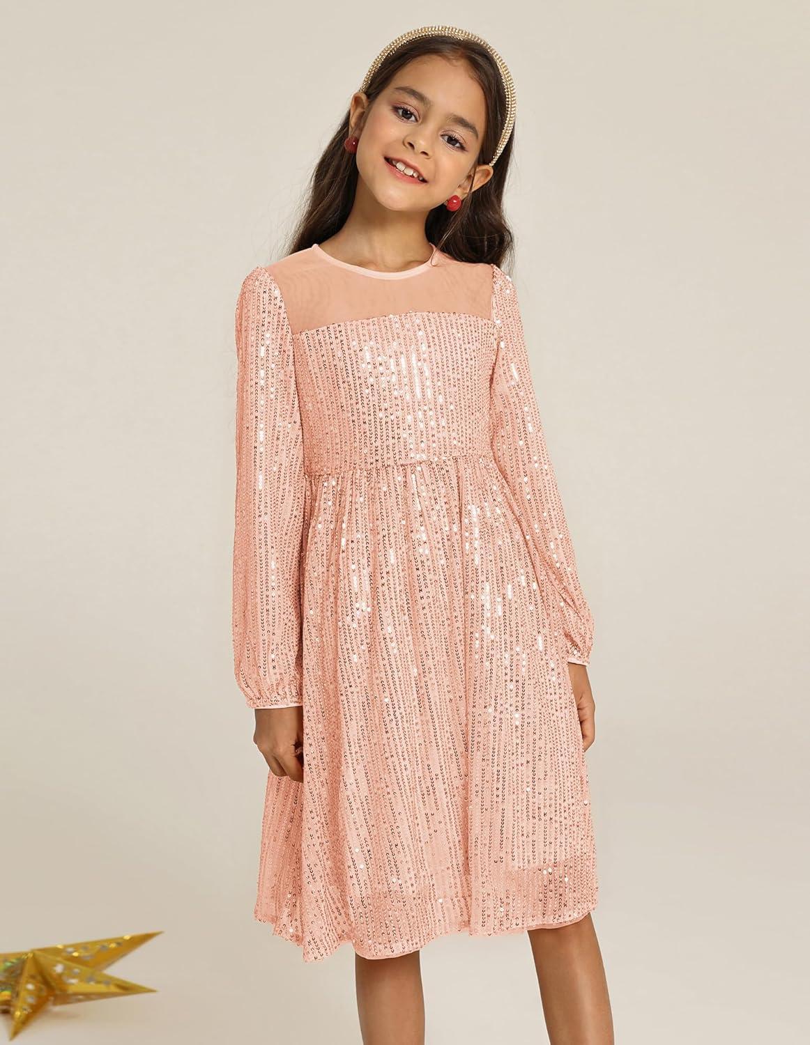imageGRACE KARIN Girl Sequin Party Dress Formal Birthday Pageant Fancy Prom Mesh Dresses for Teen Girl 614YearsRose Gold
