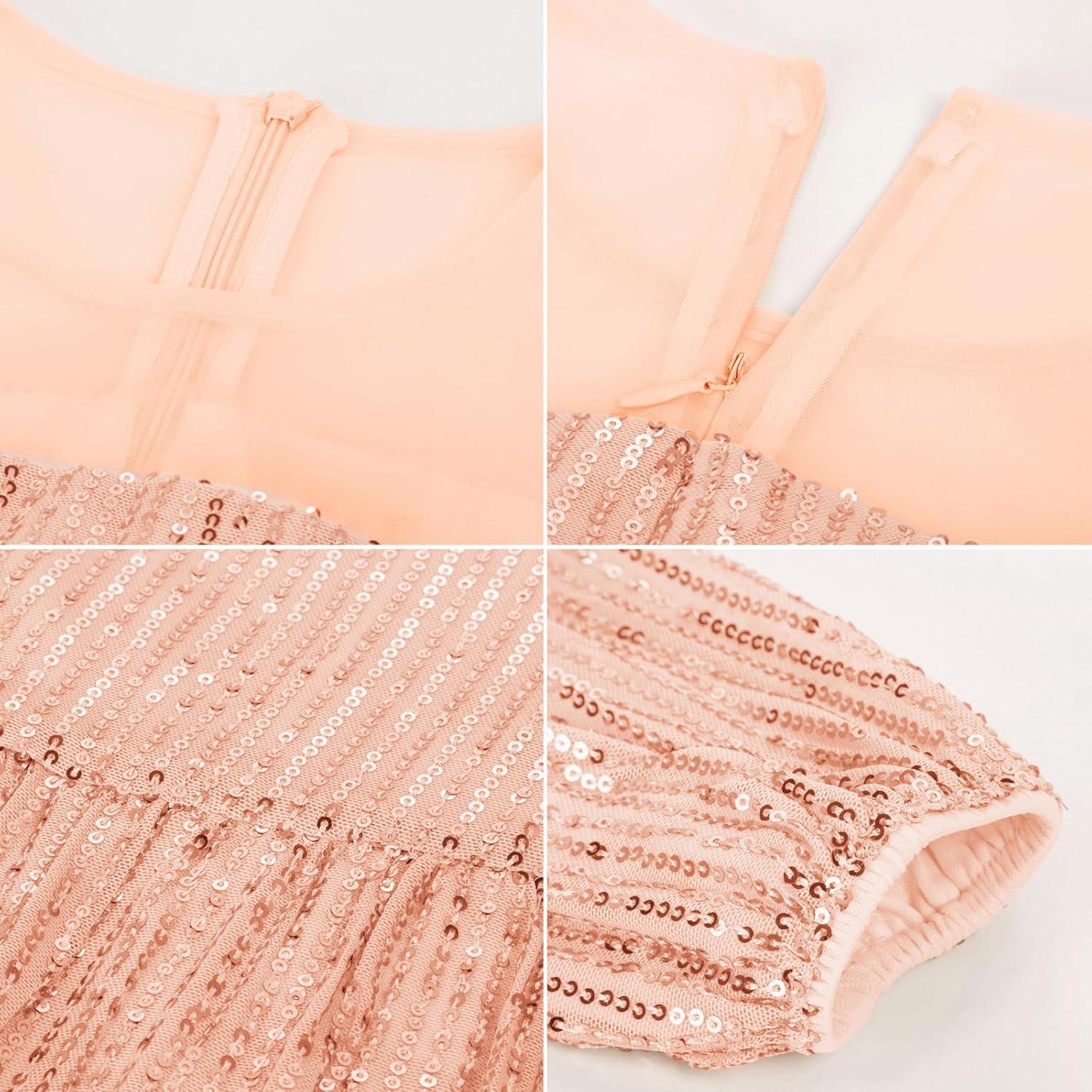 imageGRACE KARIN Girl Sequin Party Dress Formal Birthday Pageant Fancy Prom Mesh Dresses for Teen Girl 614YearsRose Gold