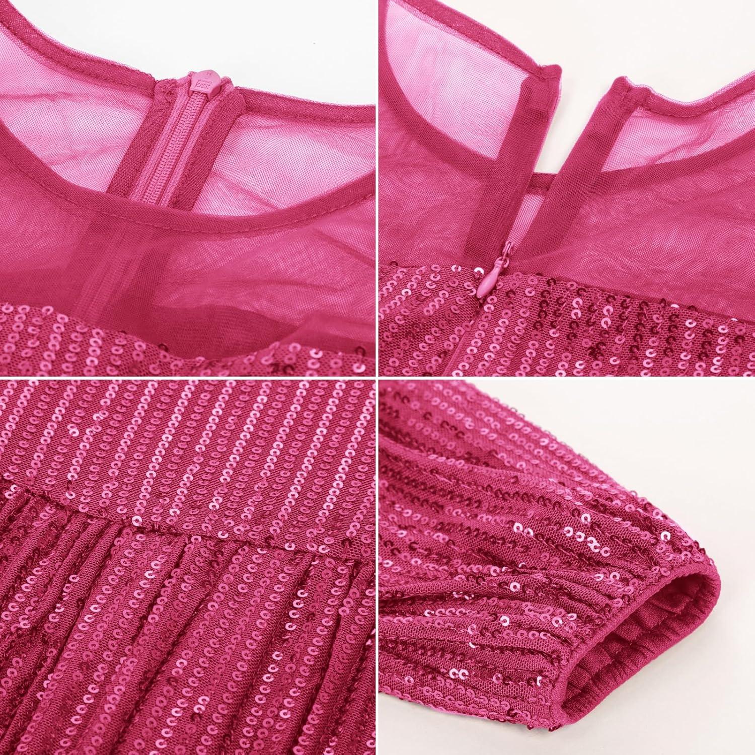 imageGRACE KARIN Girl Sequin Party Dress Formal Birthday Pageant Fancy Prom Mesh Dresses for Teen Girl 614YearsRose Red