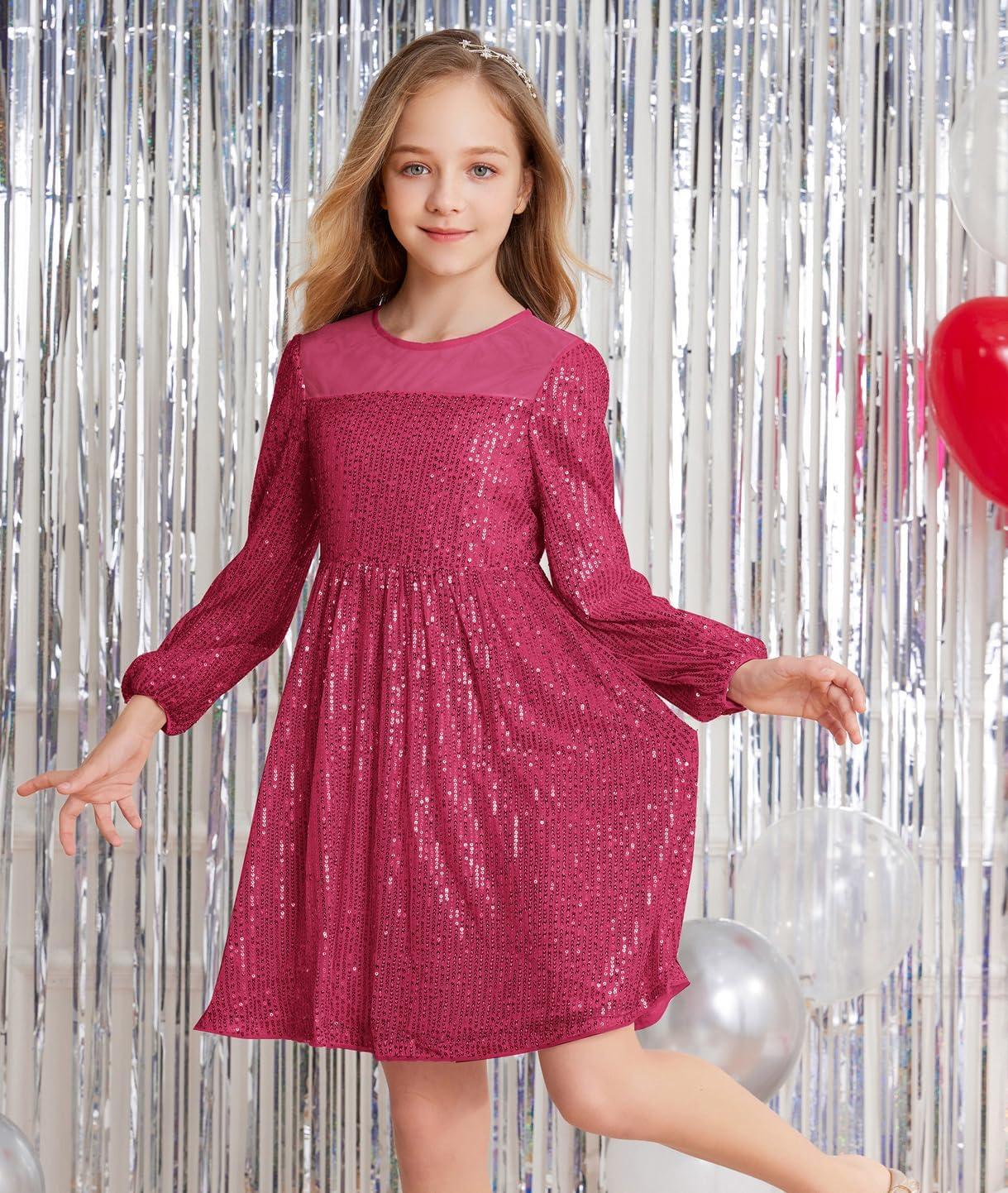 imageGRACE KARIN Girl Sequin Party Dress Formal Birthday Pageant Fancy Prom Mesh Dresses for Teen Girl 614YearsRose Red