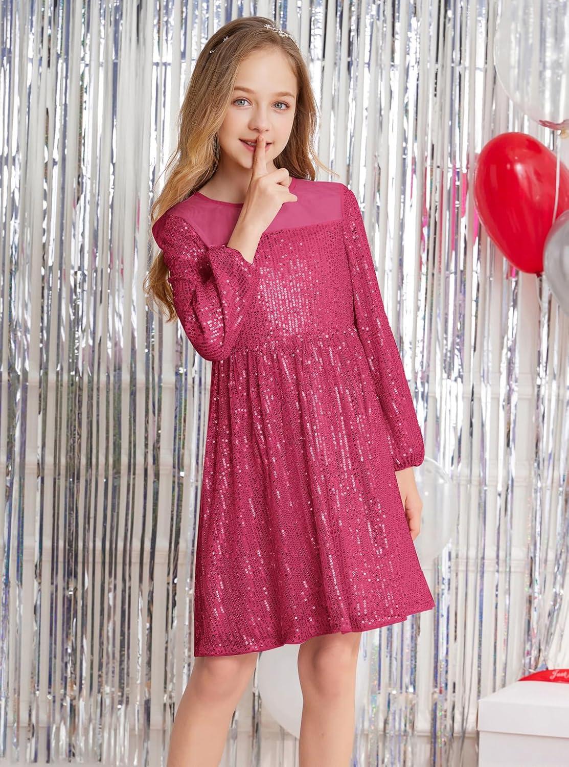 imageGRACE KARIN Girl Sequin Party Dress Formal Birthday Pageant Fancy Prom Mesh Dresses for Teen Girl 614YearsRose Red