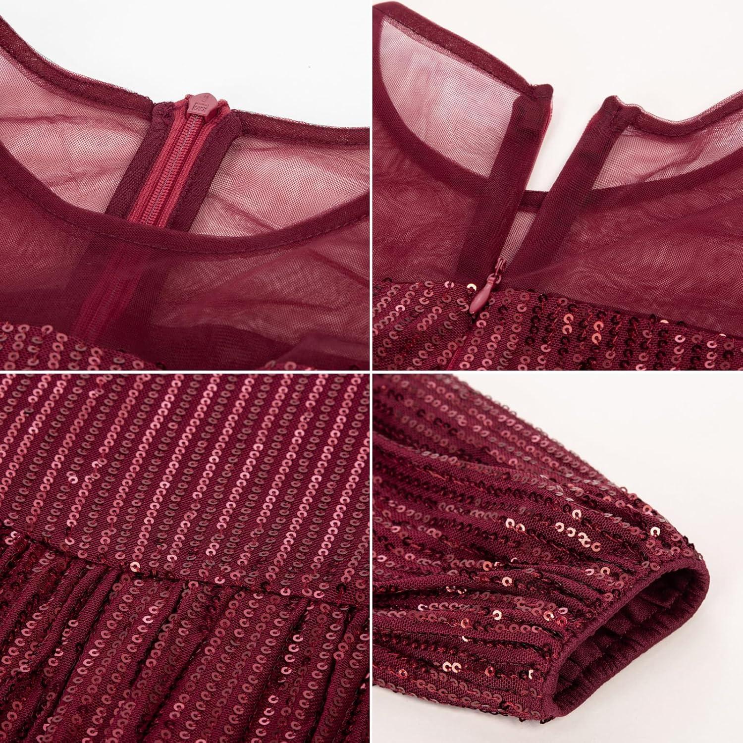 imageGRACE KARIN Girl Sequin Party Dress Formal Birthday Pageant Fancy Prom Mesh Dresses for Teen Girl 614YearsWine Red
