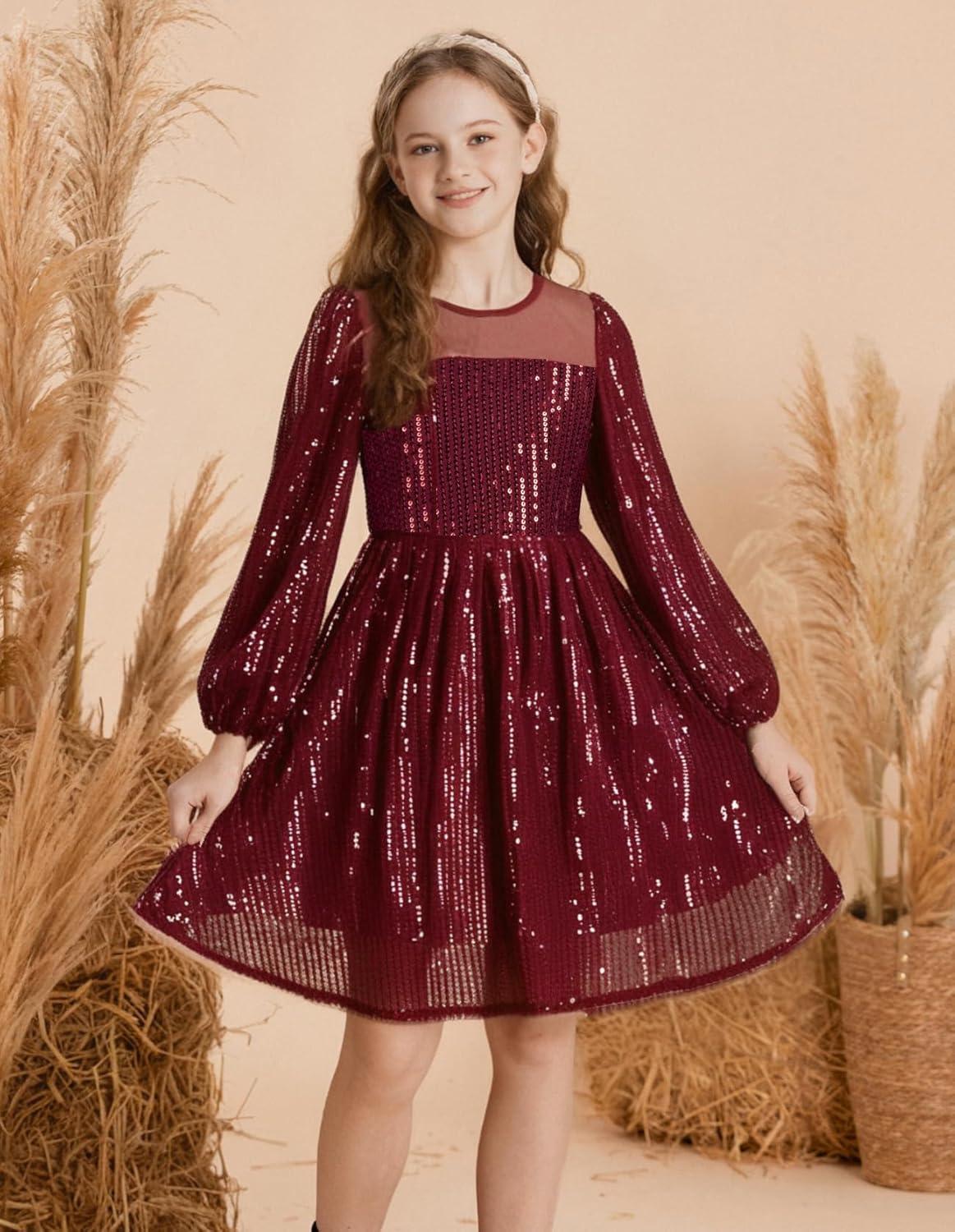 imageGRACE KARIN Girl Sequin Party Dress Formal Birthday Pageant Fancy Prom Mesh Dresses for Teen Girl 614YearsWine Red