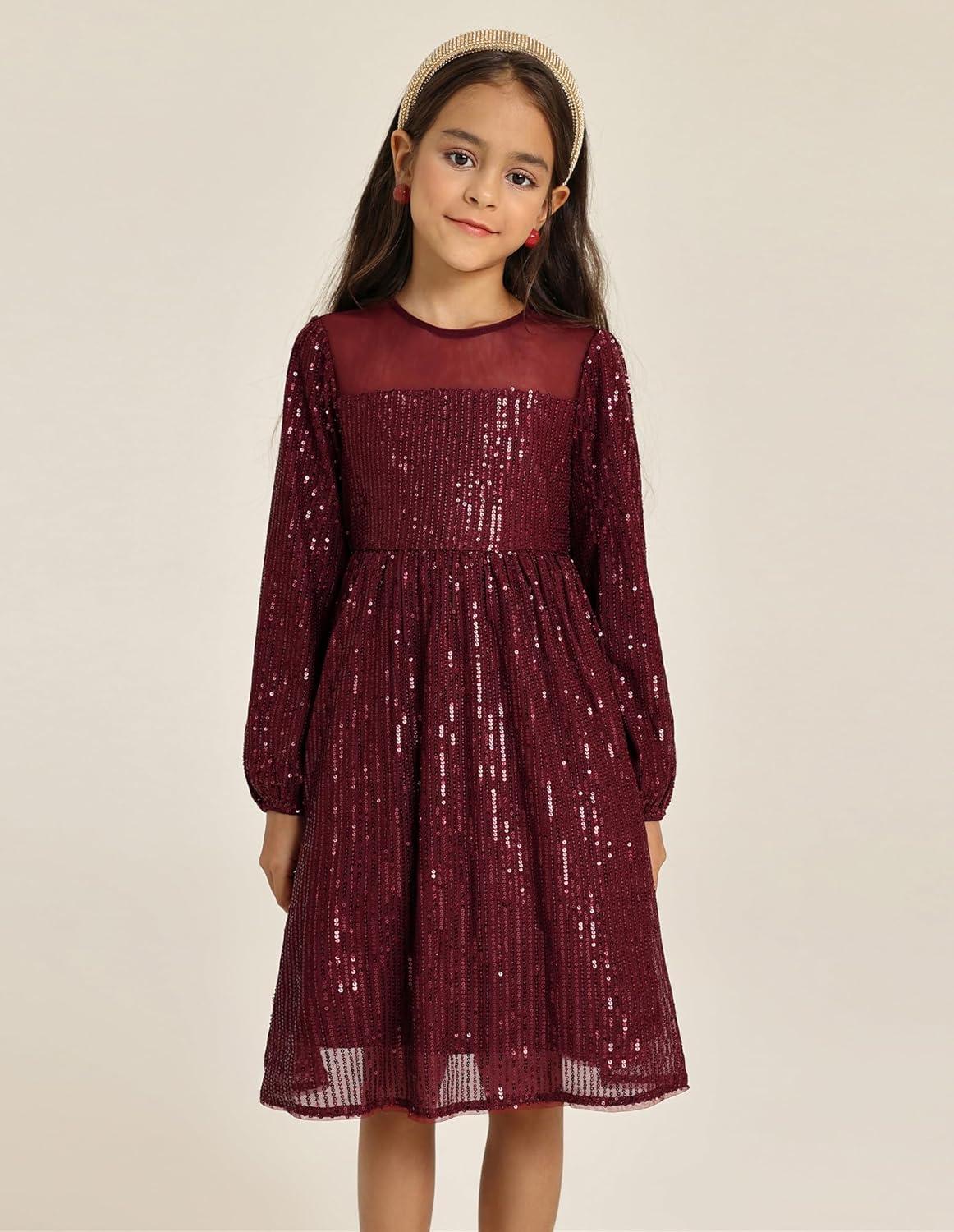 imageGRACE KARIN Girl Sequin Party Dress Formal Birthday Pageant Fancy Prom Mesh Dresses for Teen Girl 614YearsWine Red