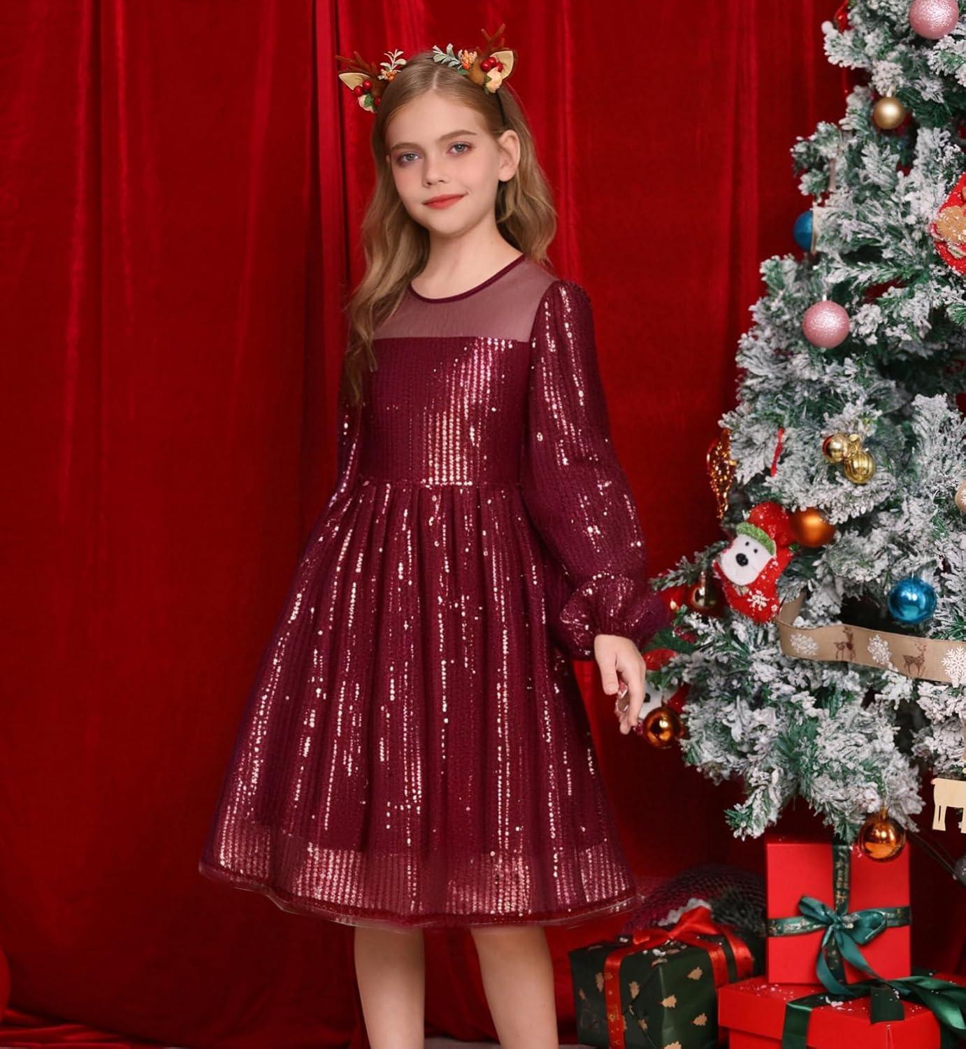 imageGRACE KARIN Girl Sequin Party Dress Formal Birthday Pageant Fancy Prom Mesh Dresses for Teen Girl 614YearsWine Red