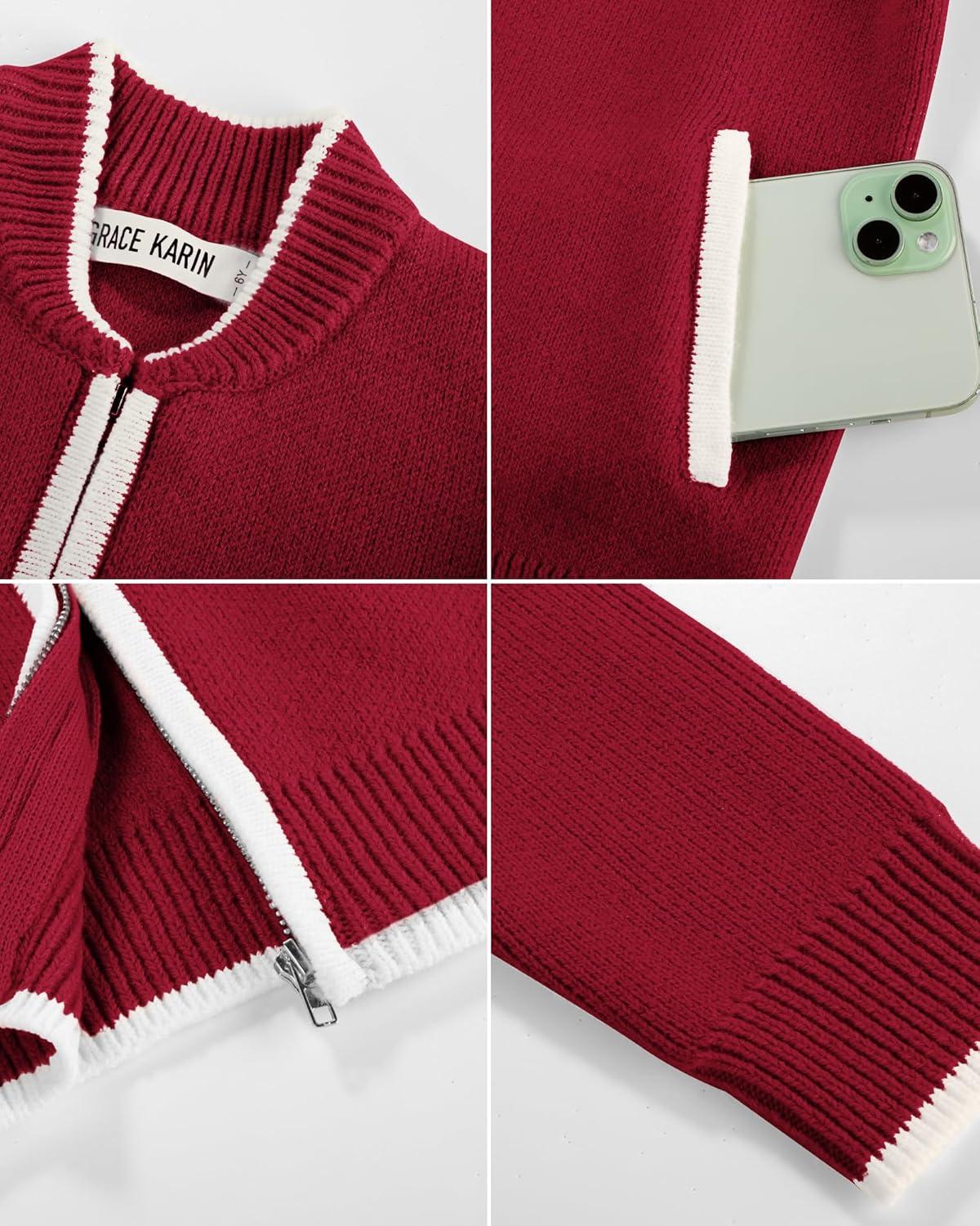 imageGRACE KARIN Girls Cardigan Knit Zip Uniform Sweater School Winter with Pockets 614YMaroon