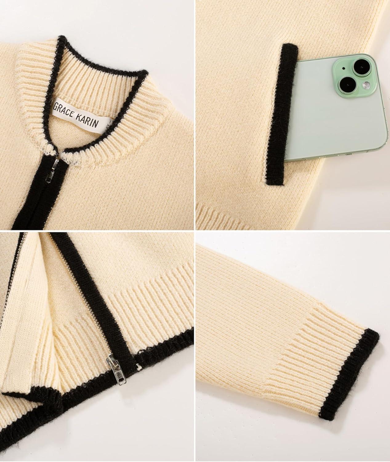 imageGRACE KARIN Girls Cardigan Knit Zip Uniform Sweater School Winter with Pockets 614YWhite