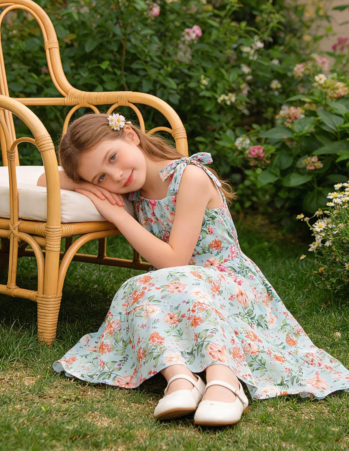 imageGRACE KARIN Girls Floral Chiffon Dress Summer Hawaiian Beach Vacation Party Wedding Birthday Sleeveless ALine 714YBotanical Pink