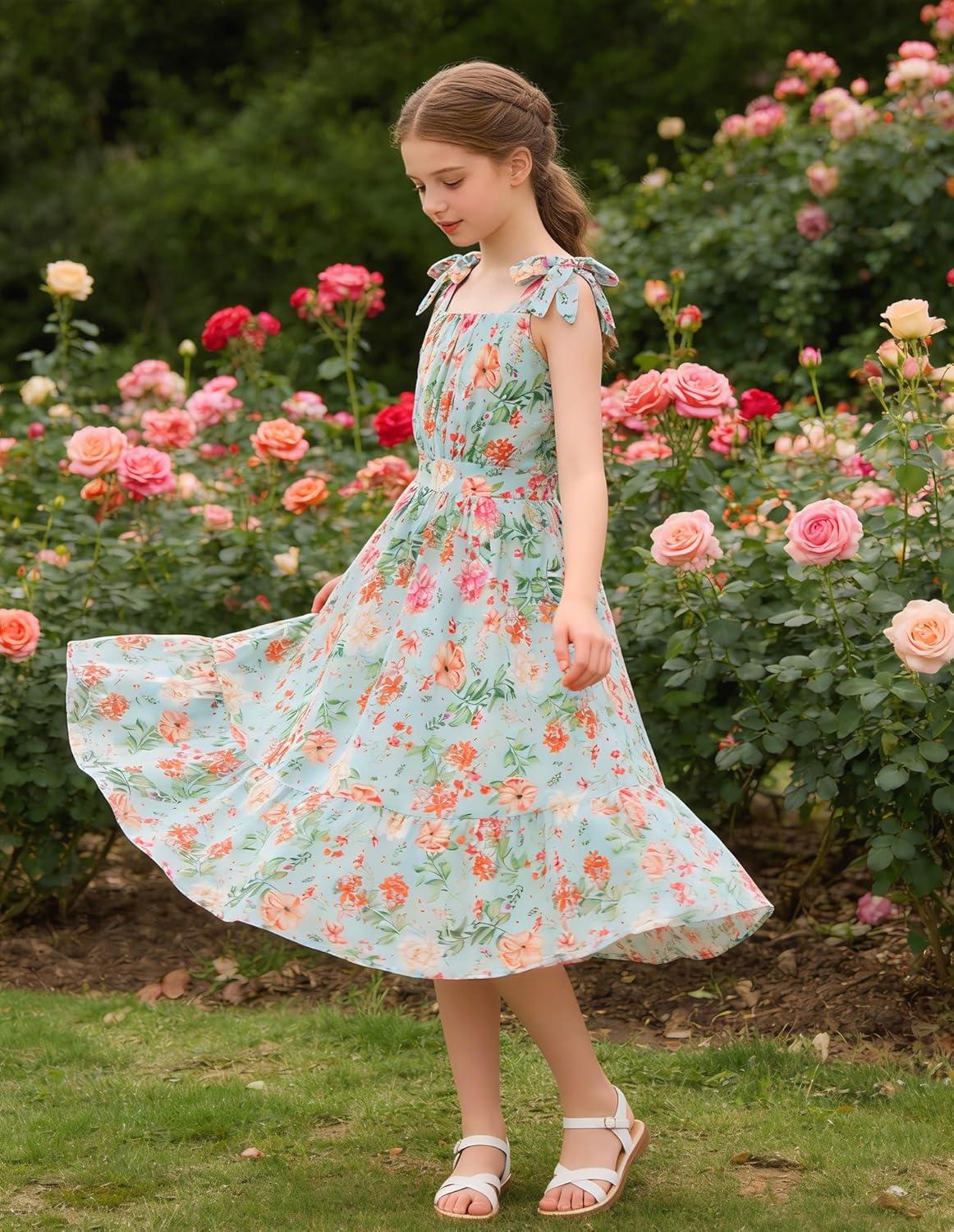 imageGRACE KARIN Girls Floral Chiffon Dress Summer Hawaiian Beach Vacation Party Wedding Birthday Sleeveless ALine 714YBotanical Pink